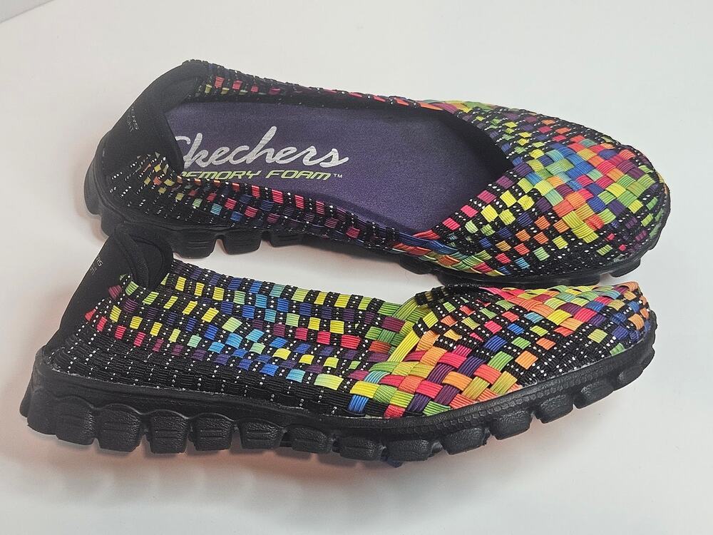 Skechers EZ Flex 2 Delphi Woven Rainbow Multicolor Slip-On Flats - Size 7